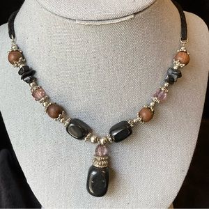 Matching Earrings with Wood & Glass Beaded Necklace